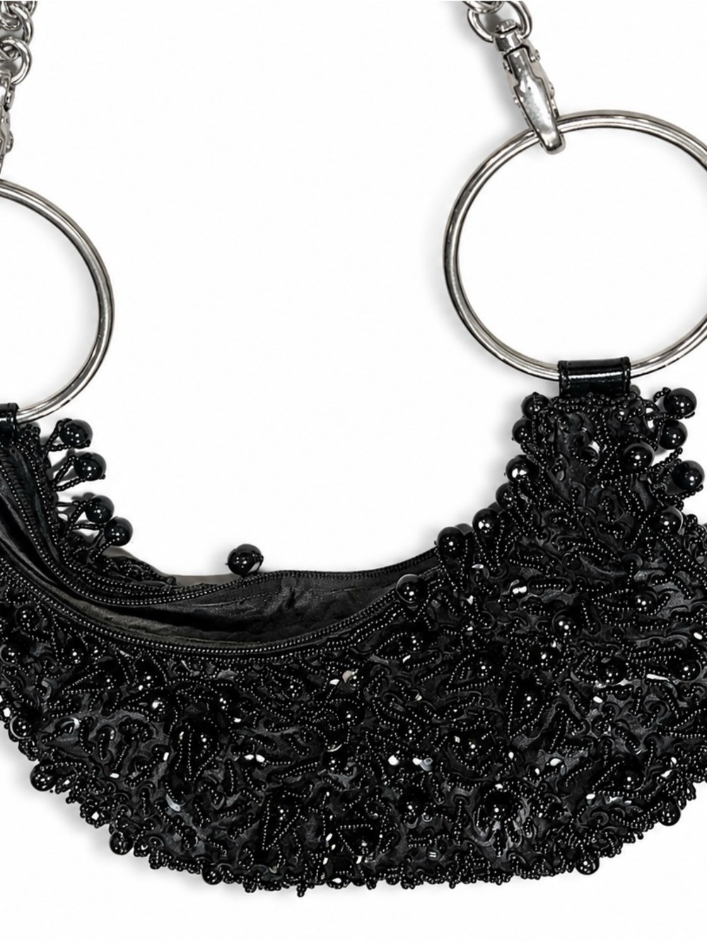 ALDO Vintage Black Beaded Sequin Evening Shoulder Bag Y2K Party Glam Clutch - Picture 5 of 12